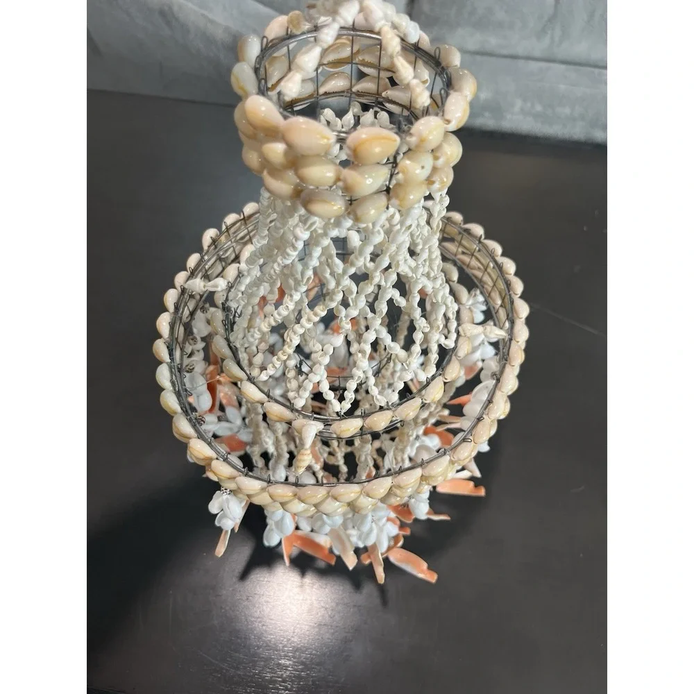 Vtg Boho Seashell Chandelier Coastal Tiered Home Decor Beach